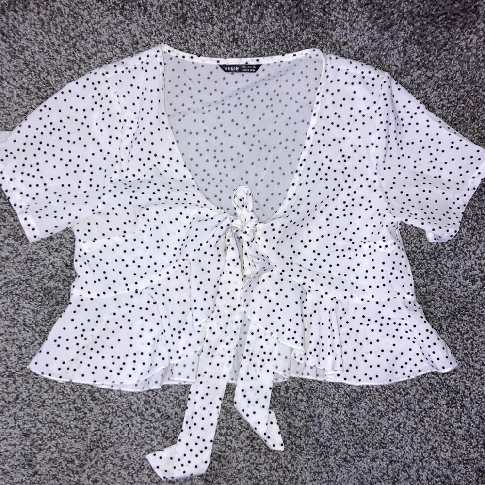 Black and white polka dot crop top